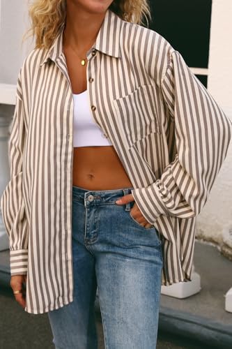 517kMv8HpnL.jpg Womens Striped Button Down Shirt Casual Long Sleeve Blouse Top