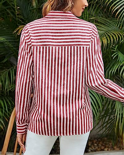 518ndTLYZHL.jpg Women's Blouses Striped Long Sleeve Shirts Button Down Loose Fit Casual Tops