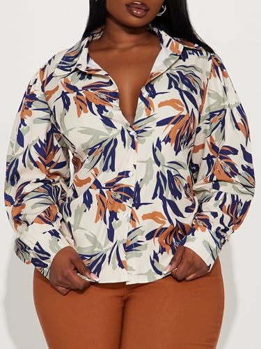 Women's Printed Button Down Shirts Long Sleeve Blouse with Classic Collar, Casual and Office Wear Tops