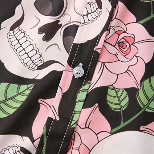 Halloween Shirt Men Fun Pumpkins Skull Short Sleeve Button Down Hawaiian Holiday Shirts
