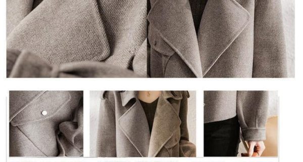 51AzwowoPbL.jpg Women Cropped Wool Coats Notched Lapel Pea Coat Open Front Trench Overcoat Jackets with Pockets