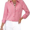 Button Down Shirts for Women Gingham Top Plaid Long Sleeve Dress Shirts Cotton Fitted Casual Work Collared Blouse