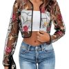Women's Floral Embroidered Open Front Crop Jackets Long Sleeve Mesh Summer Cardigan Tops