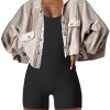 Women's Cropped Waffle Knit Shacket Short Button Down Jacket Batwing Sleeve Shirts with Pocket