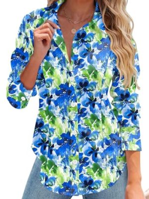 Button Down Shirts for Women Long Sleeve Wrinkle Free Dress Shirts Casual Collared Blouses Business Work Tops