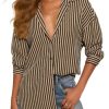 51E4AwtfnXL.jpg Womens Waffle Knit Button Down Shirt Stripe Long Sleeve Casual Blouses Tops