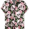 Halloween Shirt Men Fun Pumpkins Skull Short Sleeve Button Down Hawaiian Holiday Shirts