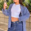 51FMNbqd5LL.jpg Women's Striped Button Down Shirts Casual Long Sleeve Boyfriend Loose Collared Blouses Tops