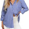 51GSW-sUmVL.jpg Women's Striped Button Down Shirts Casual Long Sleeve Boyfriend Loose Collared Blouses Tops