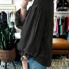 Womens Puff Sleeve Tops 3/4 Button Down Shirts Ruffle Cuff Back Pleated Cotton Blouse