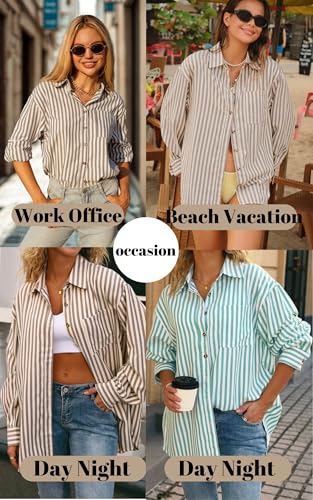 51HcibhF04L.jpg Womens Striped Button Down Shirt Casual Long Sleeve Blouse Top