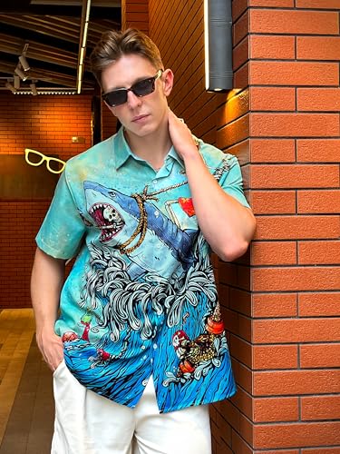 Hawaiian Shirt,Ocean Print Shirt, Short Sleeve Button Down,Regular Fit