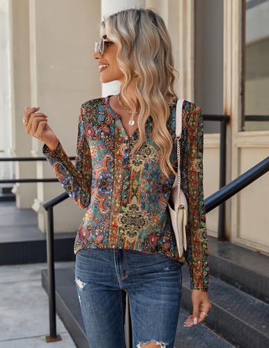 Long Sleeve Shirts for Women Casual V Neck Fall Tops Dressy Summer Work Blouses Clothes