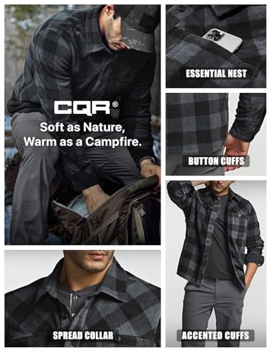 Men's Long Sleeve Heavyweight Fleece Shirts, Plaid Button Up Shirt, Warm Outdoor Casual Shirt with Pockets