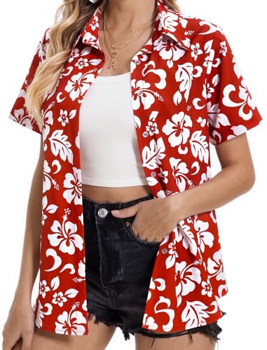 Hawaiian Shirts for Women Tropical Shirt Summer Beach Button Down Short Sleeve Blouses Floral Top Aloha Luau Outfits 2025
