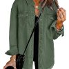 51LHSzdZuL.jpg Women’s Oversized Button Up Frayed Hem Shacket Long Sleeve Pockets Denim Jean Jacket