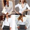 Women's Button Down Shirts Long Sleeve Dress Shirt Slim Fitted Work Tops Collared Dressy Casual Business Blouses