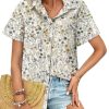 51LxoHVtpfL.jpg Cotton Linen Button Down Shirt for Women V Neck Collared Blouse Casual Short Sleeve Tops with Pocket