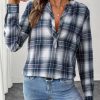 Women's V Neck Plaid Shirts Dressy Casual Blouses Button-Down Business Work Boho Tops Long Sleeve 2025 Fall Outfits