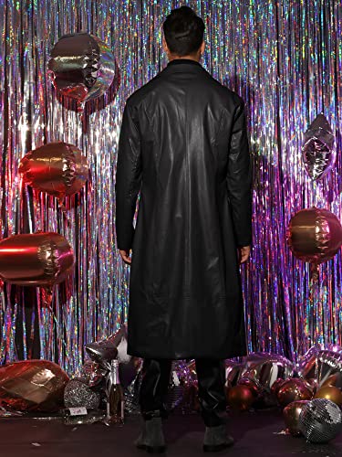 51NQQLK1CiL.jpg PU Faux Leather Long Jacket for Men's Vintage Lapel Gothic Trench Coat Outwear