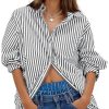 51NXndbD11L.jpg Womens Button Down Shirts Stripe Long Sleeve Blouse Casual Work Office Shirt Oversize Tops