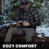 Men's Long Sleeve Heavyweight Fleece Shirts, Plaid Button Up Shirt, Warm Outdoor Casual Shirt with Pockets