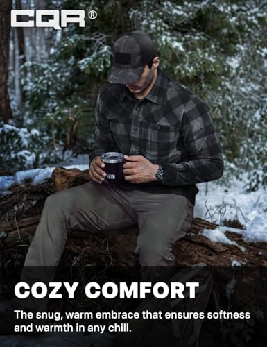 Men's Long Sleeve Heavyweight Fleece Shirts, Plaid Button Up Shirt, Warm Outdoor Casual Shirt with Pockets