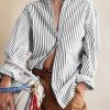 51SPjXccALL.jpg Womens Button Down Shirts Stripe Long Sleeve Blouse Casual Work Office Shirt Oversize Tops