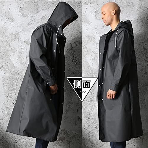 Men Black Waterproof Long Raincoat Rain Coat Hooded Trench Jacket Outdoor Hiking -yuyi