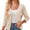 51TV-9NkCrL.jpg Women's 2025 Cropped Cardigan 3/4 Sleeve Lightweight Crochet Shrug Hollowed-Out Knit Sweater Tops