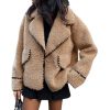 Women's Winter Casual Embroidered Sherpa Jacket Notch Lapel Fuzzy Faux Fur Fleece Jacket Coat