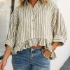 51VyYQtDGYL.jpg Womens Summer Tops Dressy Casual Blouse Top Ruffled Short Sleeve Button Down Striped Shirt