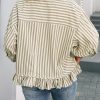 51X-UH7pOlL.jpg Womens Summer Tops Dressy Casual Blouse Top Ruffled Short Sleeve Button Down Striped Shirt