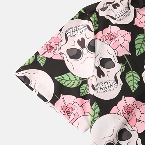 Halloween Shirt Men Fun Pumpkins Skull Short Sleeve Button Down Hawaiian Holiday Shirts