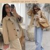 51ZcV2A2xNL.jpg Women Crop Trench Coat Single Breasted Check Lining Lightweight Cropped Jackets Fashion Outerwear