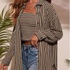 51ZtvbSU2yL.jpg Womens Waffle Knit Button Down Shirt Stripe Long Sleeve Casual Blouses Tops