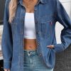 51a26bi1kfL.jpg Women Denim Shirts Oversized Long Sleeve Button Down Blouse V Neck Casual Top Shackets