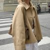 51aotrR-WqL.jpg Women Crop Trench Coat Single Breasted Check Lining Lightweight Cropped Jackets Fashion Outerwear