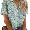 51crLTT4VvL.jpg Womens Plus Size Linen Button Down Shirts Short Sleeve Cotton Casual Collared Shirt V Neck Summer Blouses Tops