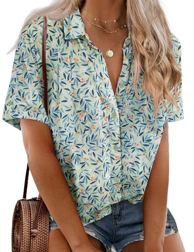 51crLTT4VvL.jpg Womens Plus Size Linen Button Down Shirts Short Sleeve Cotton Casual Collared Shirt V Neck Summer Blouses Tops
