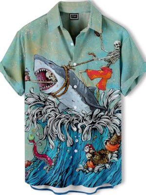 Hawaiian Shirt,Ocean Print Shirt, Short Sleeve Button Down,Regular Fit