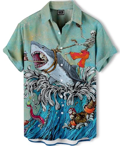 Hawaiian Shirt,Ocean Print Shirt, Short Sleeve Button Down,Regular Fit