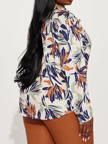 Women's Printed Button Down Shirts Long Sleeve Blouse with Classic Collar, Casual and Office Wear Tops