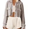 Women's Cropped Waffle Knit Shacket Short Button Down Jacket Batwing Sleeve Shirts with Pocket