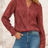 51eeZ-SaRKL.jpg Women's Fall Fashion Long Sleeve Shirts Button Down Dressy Casual Blouses V Neck Eyelet Embroidery Hollow Out Tops