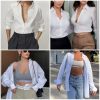 Women's Button Down Shirts Long Sleeve Dress Shirt Slim Fitted Work Tops Collared Dressy Casual Business Blouses