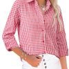 Button Down Shirts for Women Gingham Top Plaid Long Sleeve Dress Shirts Cotton Fitted Casual Work Collared Blouse