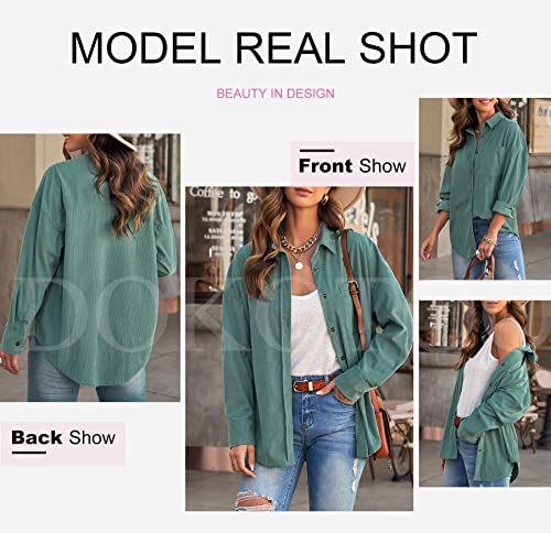 51hTRfgeSUL.jpg Womens Corduroy Button Down Shirts Boyfriend Long Sleeve Oversized Blouses Tops