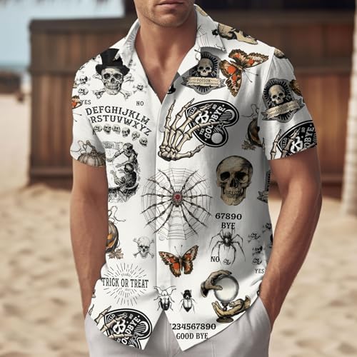 Gifts for Halloween, Halloween Button Down Shirt for Men, Skull Shirt for Men, Skull Gifts, Birthday Gifts for Men