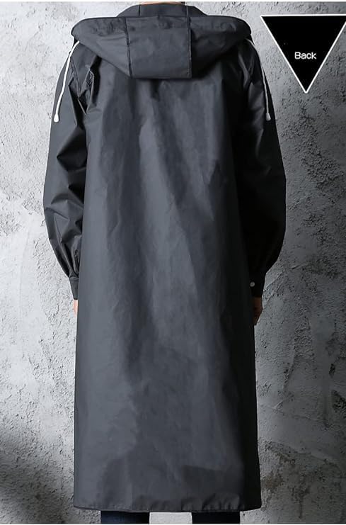 Men Black Waterproof Long Raincoat Rain Coat Hooded Trench Jacket Outdoor Hiking -yuyi